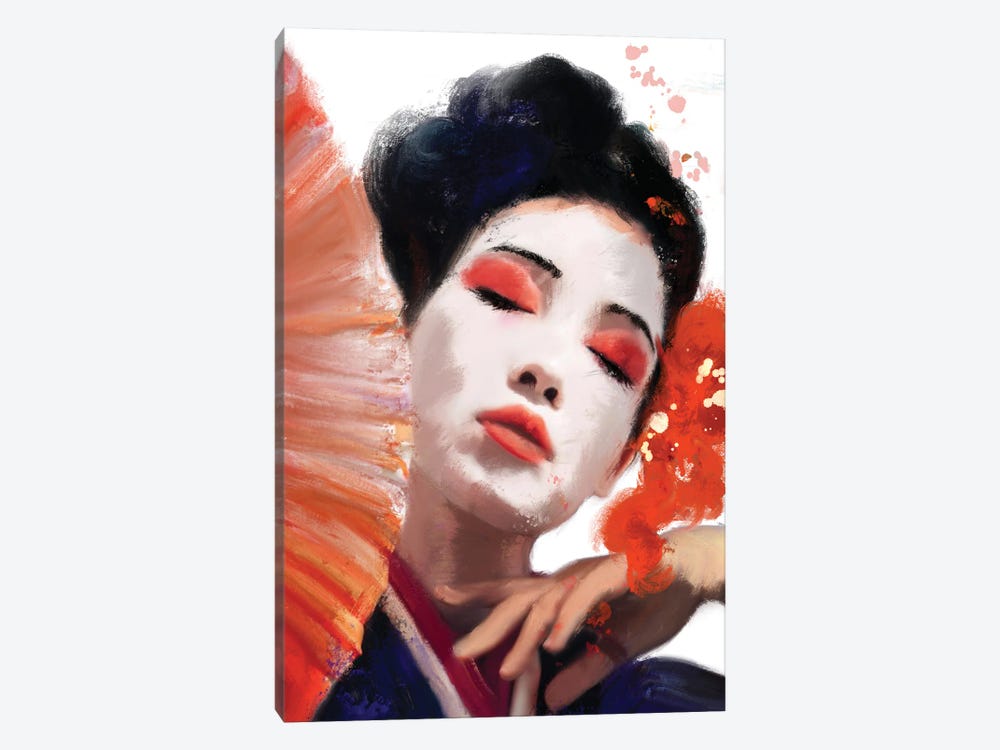 Red Fan Geisha Girl by Andrew M Barlow 1-piece Canvas Art
