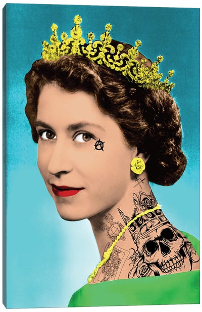 Tattooed Elizabeth Canvas Art Print - Queen Elizabeth II