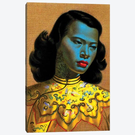 Blue Lady Tattooed Canvas Print #ABW49} by Andrew M Barlow Canvas Art Print