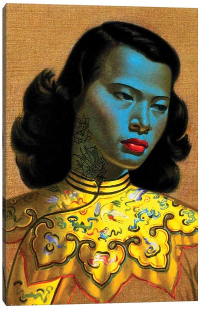 Blue Lady Tattooed Canvas Art Print - Women's Top & Blouse Art