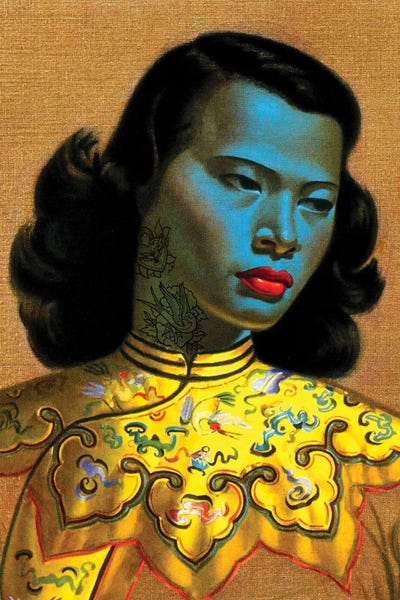 Women's Tops: Blue Lady Tattooed by Andrew M Barlow