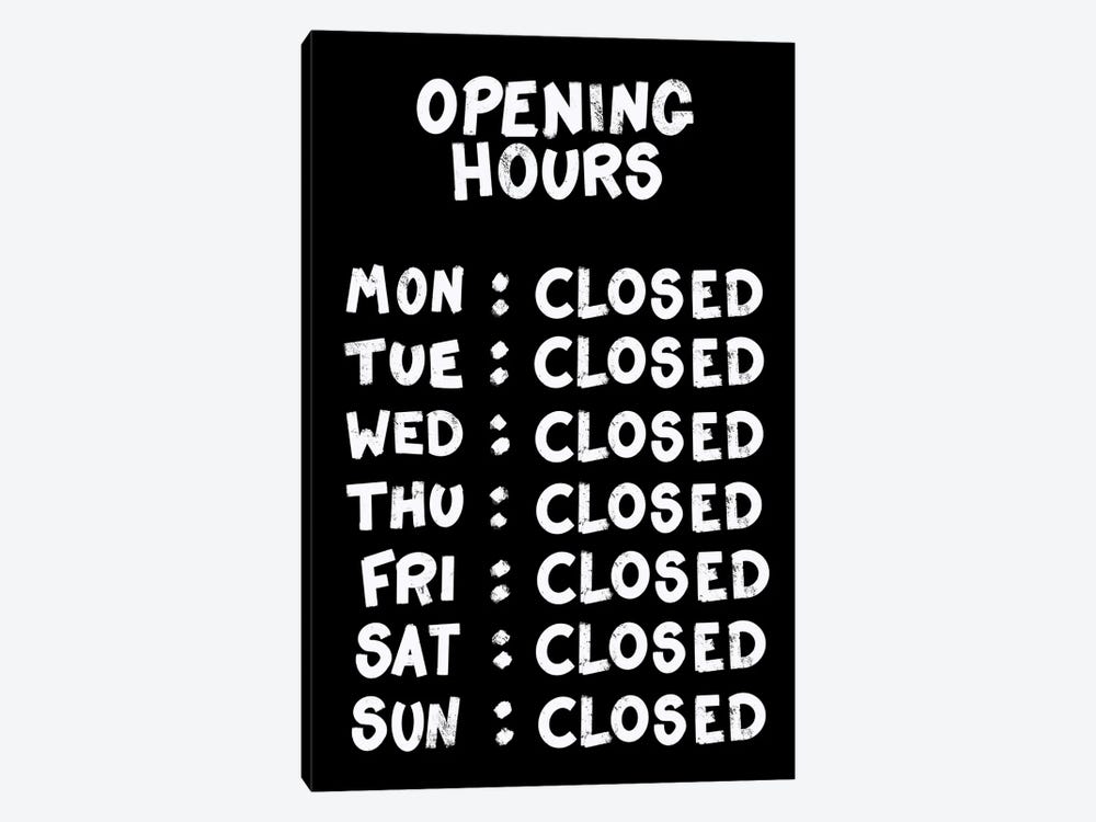 Opening Hours Black by Andrew M Barlow 1-piece Canvas Art Print