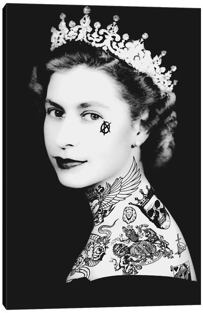 Lizzy The 2nd B&W Canvas Art Print - Queen Elizabeth II