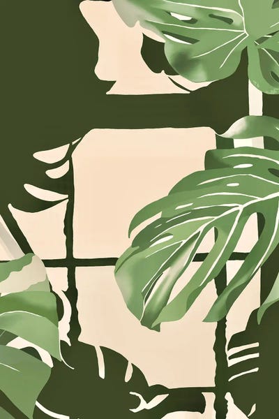 Andrew M Barlow: Cheese Plant Leaves Over Pastel Water by Andrew M Barlow