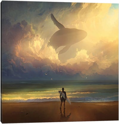 Waiting For The Wave Canvas Art Print - Lake & Ocean Sunrise & Sunset Art