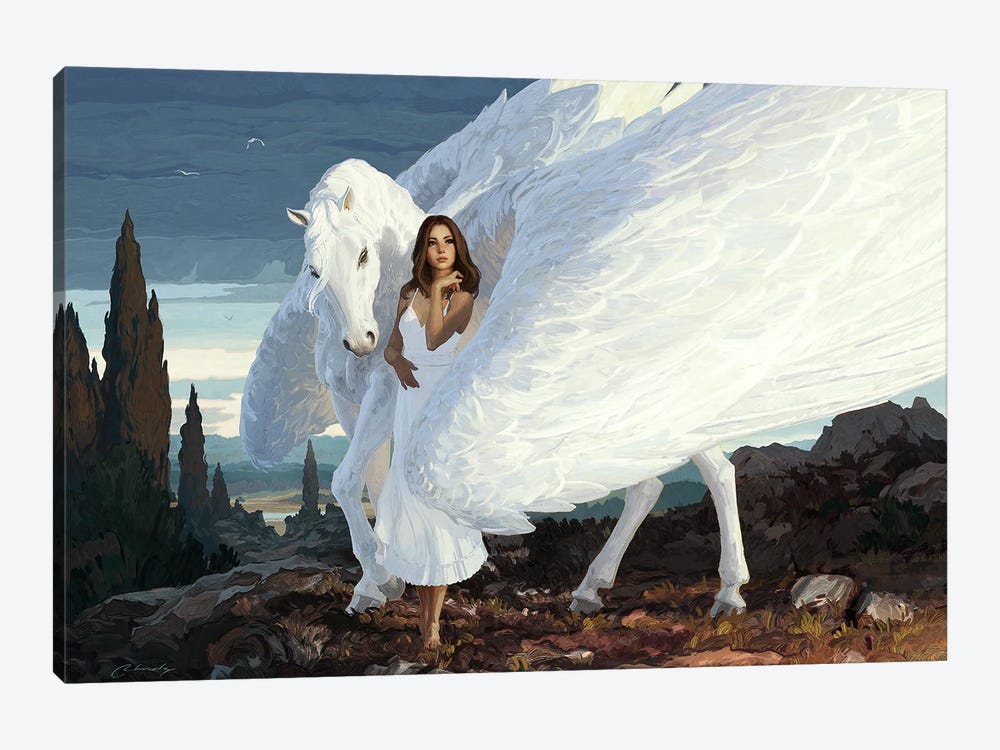 Girl And Pegasus by Artem Rhads Chebokha 1-piece Canvas Art Print