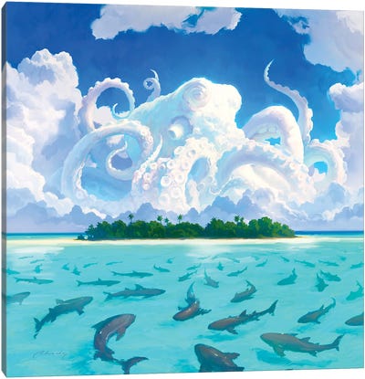 Dangerous Water Canvas Art Print - Shark Art