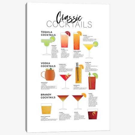 Classic Cocktails - Tequila Brandy Vodka Canvas Print #ACE113} by Alchera Design Posters Canvas Artwork