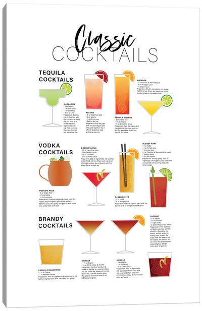 Classic Cocktails - Tequila Brandy Vodka Canvas Art Print - Alchera Design Posters