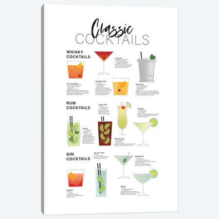 Classic Cocktails - Whiskey Rum Gin Canvas Print #ACE114} by Alchera Design Posters Canvas Art Print