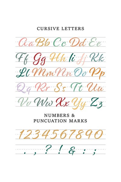 Letter Chart | Cursive by Alchera Design Posters multi panel art
