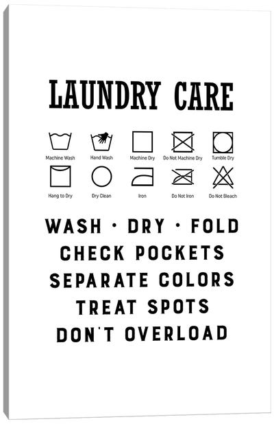 Laundry Care Chart Canvas Art Print - Laundry Room Art