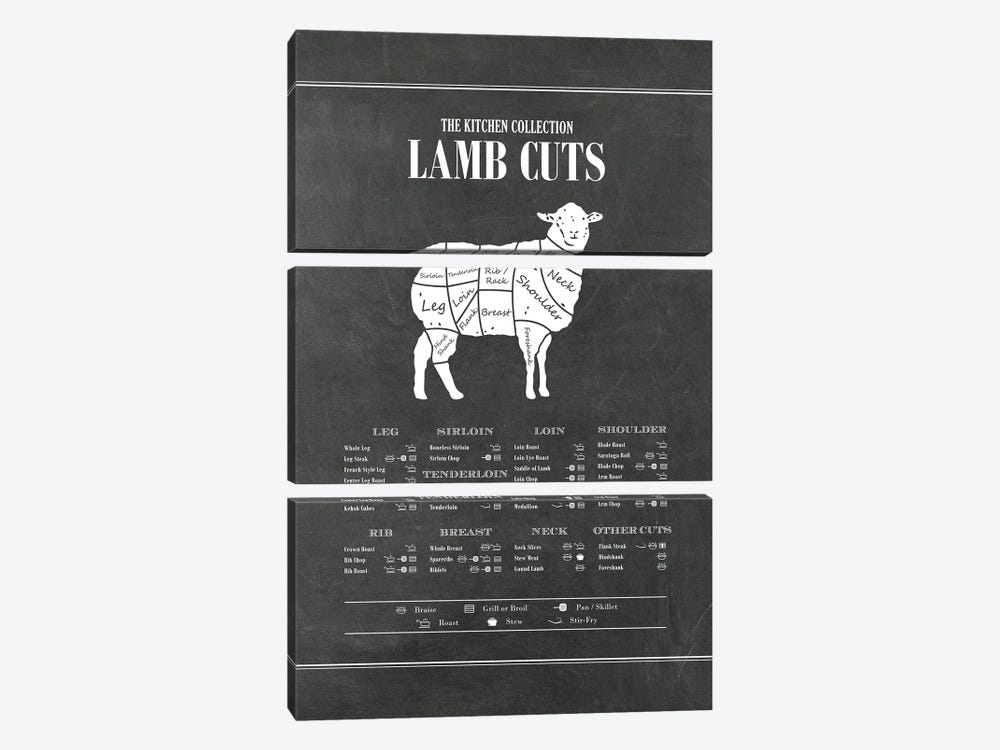 Lamb Cuts- Chalk by Alchera Design Posters 3-piece Canvas Print