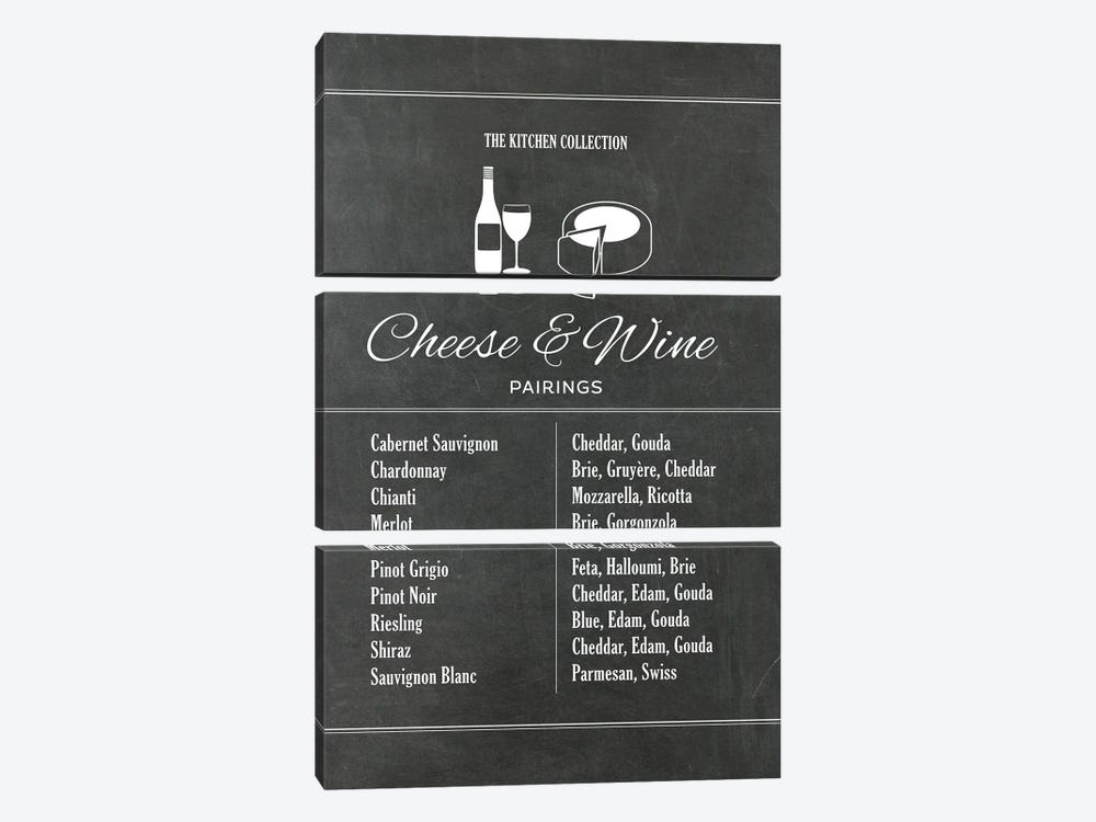 Cheese And Wine Pairings - Chalk by Alchera Design Posters 3-piece Canvas Print
