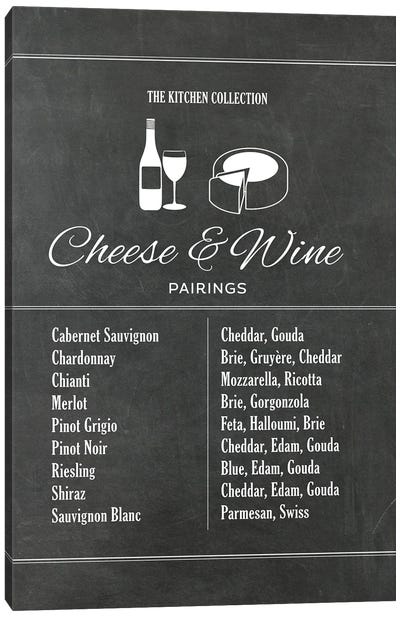 Cheese And Wine Pairings - Chalk Canvas Art Print - Dairy Art