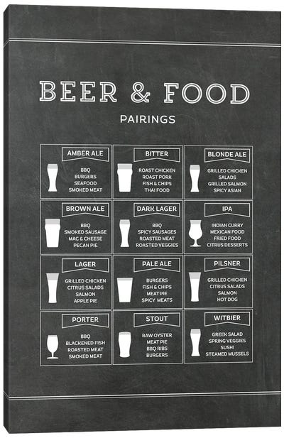 Beer And Food Pairings - Chalk Canvas Art Print - Beer Art