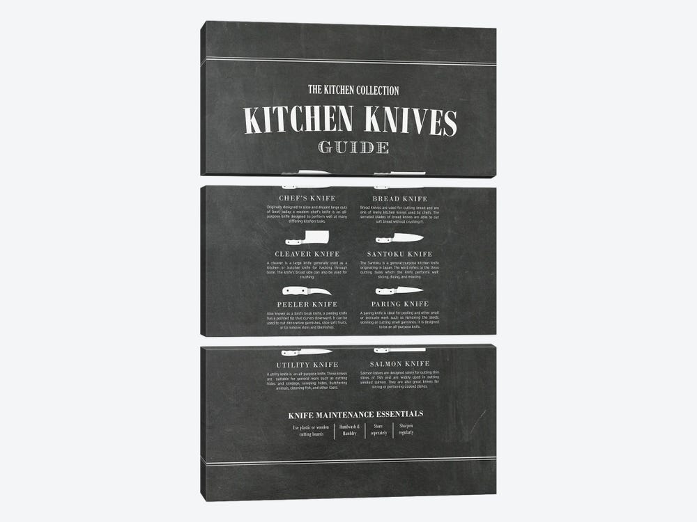 Kitchen Knives - Chalk by Alchera Design Posters 3-piece Canvas Wall Art