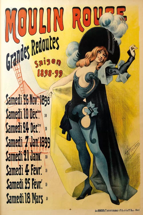 Moulin Rouge Grand Redoutes Advertisement, Saison 1898-1899 by Alfred Choubrac wall art