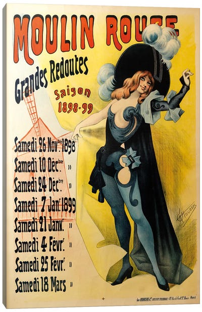 Moulin Rouge Grand Redoutes Advertisement, Saison 1898-1899 Canvas Art Print - Watermill & Windmill Art