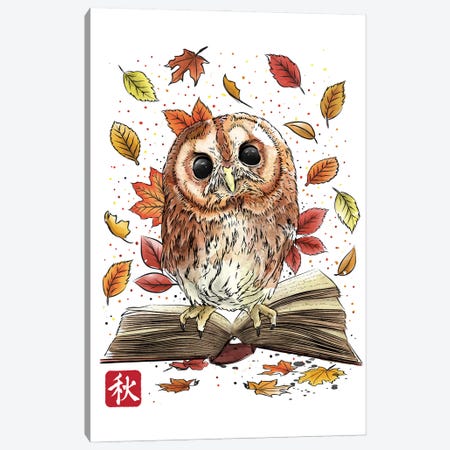 Owl Leaves And Books Canvas Print #ACM122} by Antonio Camarena Canvas Wall Art