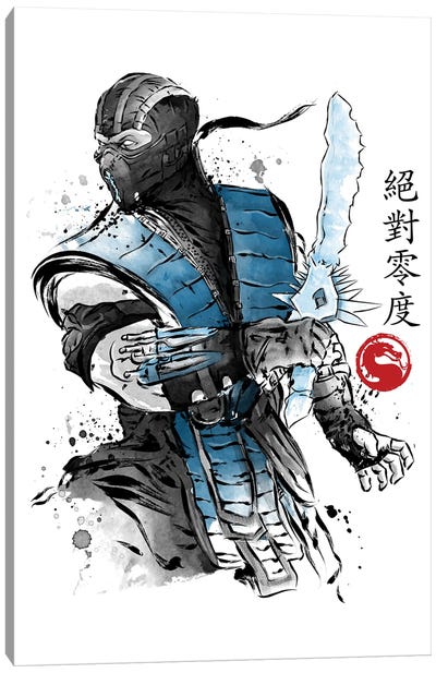 Ice Warrior Sumi-E Canvas Art Print - Warrior Art
