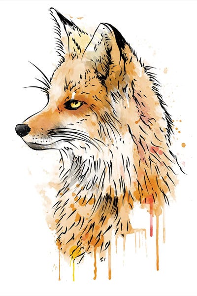 Fox Watercolor Color by Antonio Camarena metal wall art