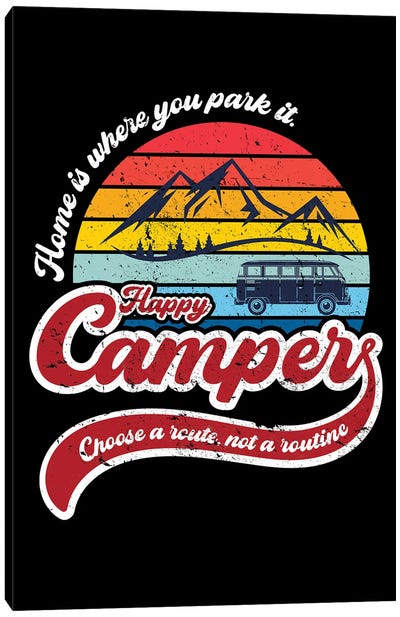 Happy Camper Canvas Art Print - Camping Art