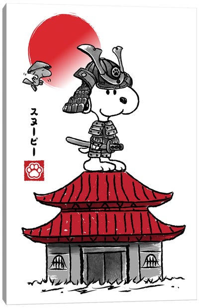 Beagle Samurai Sumi E Canvas Art Print - Warrior Art