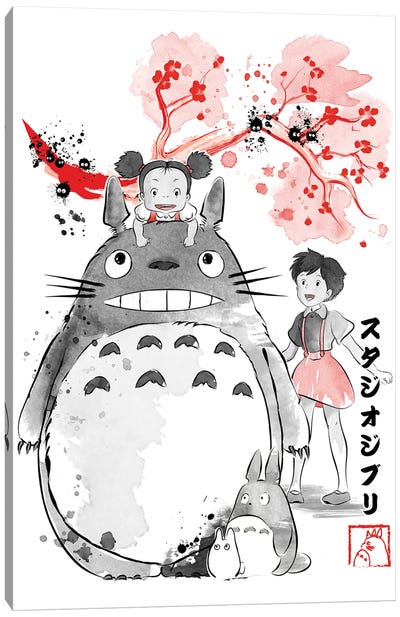 My Neighbor Sumi-E Canvas Art Print - Totoro