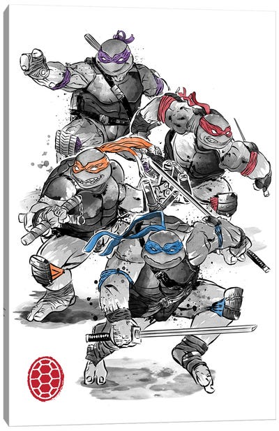 Ninja Turtles Sumi-E Canvas Art Print - Cartoon & Animated TV Show Art