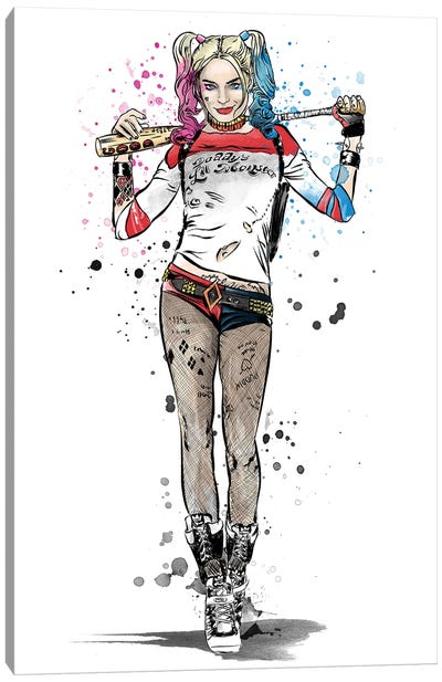 Sweet Crazy Girl Sumi-E Canvas Art Print - Harley Quinn