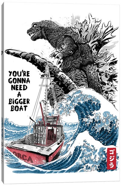 Orca In Japan Canvas Art Print - Godzilla
