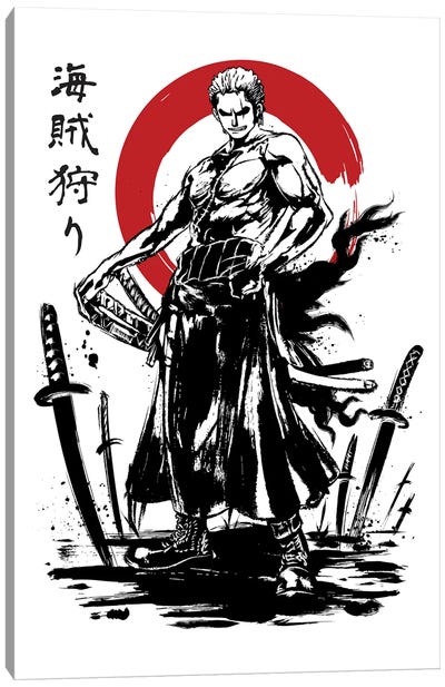 Pirate Hunter Swordsman Sumi E Canvas Art Print - Roronoa Zoro