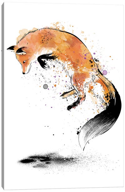 Red Fox Jumping Into Snow Canvas Art Print - Antonio Camarena
