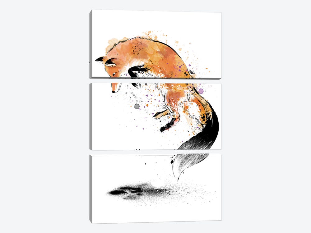 Red Fox Jumping Into Snow by Antonio Camarena 3-piece Canvas Wall Art