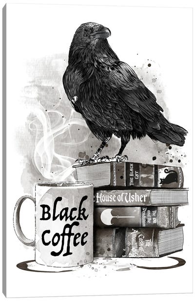 Coffee, Raven And Poe Canvas Art Print - Book Art