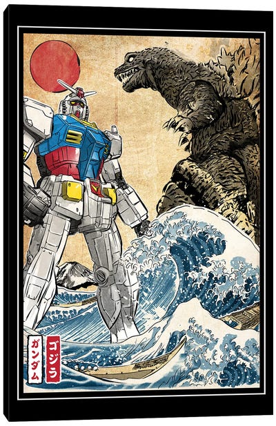 King Of The Monsters Vs Gundam Canvas Art Print - Godzilla
