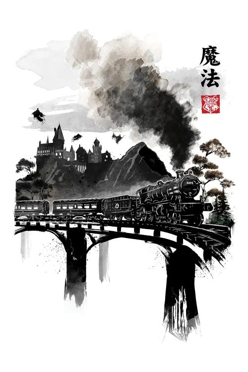 Train To School Of Magic Sumi-E