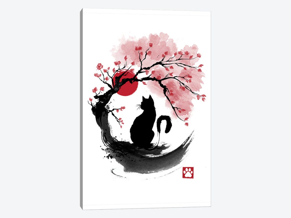 Sakura Cat Sumi E by Antonio Camarena 1-piece Art Print