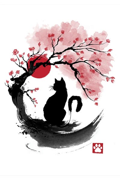 Cats: Sakura Cat Sumi E by Antonio Camarena