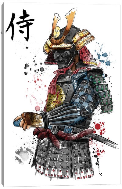 Samurai Watercolor Canvas Art Print - Warrior Art