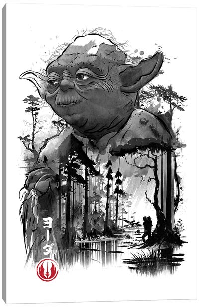 The Master In The Swamp Canvas Art Print - Black & White Pop Culture Art