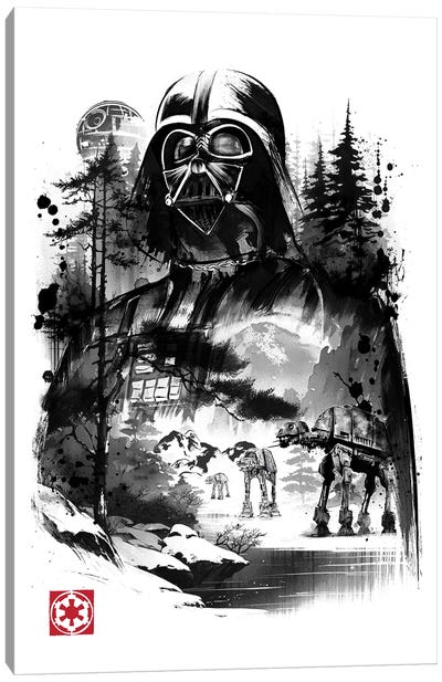 Dark Lord In The Snow Planet Sumi-E Canvas Art Print - Black & White Pop Culture Art