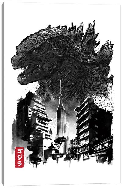 King Kaiyu Sumi-E Canvas Art Print - Godzilla