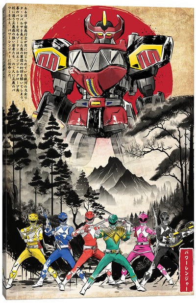 Rangers In Japan Woodblock Canvas Art Print - Anime Art