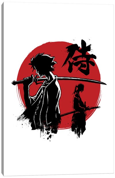 Mugen And Jin Sumi-E Canvas Art Print - Samurai Art