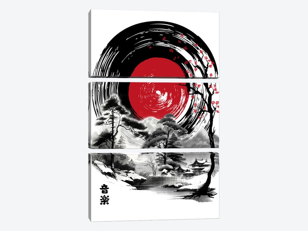 Music Of Japan Sumi-E by Antonio Camarena 3-piece Canvas Print