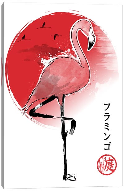 Flamingo Sumi-E Canvas Art Print - Antonio Camarena