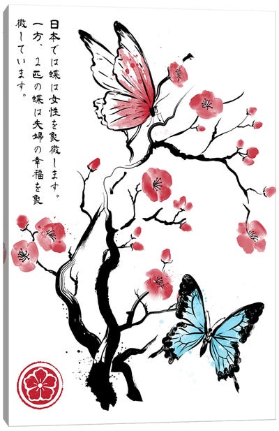 Two Butterflies Sumi-E Canvas Art Print - Antonio Camarena