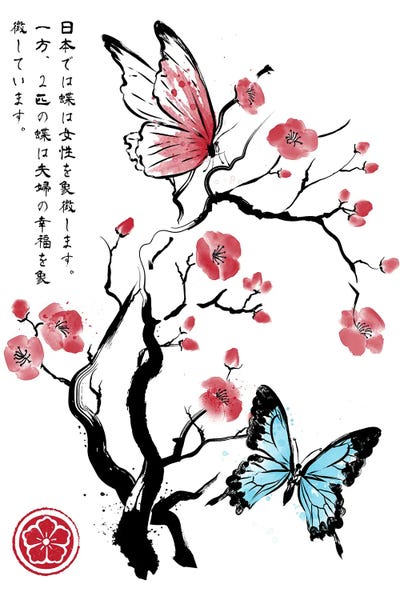 East Asian Culture: Two Butterflies Sumi-E by Antonio Camarena